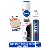 Kadın Sprey Deodorant Black & White Invisible Clear150ml Ve Kırmızı Dudak Bakım Kremi,cüzdan Hediye