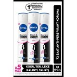Kadın Sprey Deodorant Black&White Invisible Clear 150ml, 72 Saat Anti-perspirant Koruma, X3 Adet