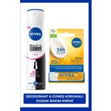 Kadın Sprey Deodorant Black&White Invisible Clear 150ml ve Yüksek Güneş Korumalı Dudak Bakım Kremi