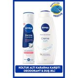 Kadın Sprey Deodorant Derma Control Natural Tone150ml ve Creme Soft Duş Jeli 750ml,Banyo Lifi Hediye