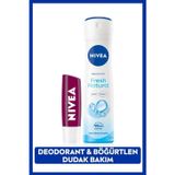 Kadın Sprey Deodorant Fresh Natural 150ml, 48 Saat Koruma, Nemlendirici Böğürtlen Dudak Bakım Kremi