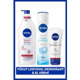 Kadın Sprey Deodorant Fresh Natural 150ml, Nemlendirici Soft El Bakım Kremi 75ml, Vücut Kremi 300ml