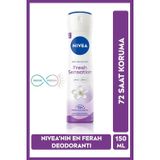 Kadın Sprey Deodorant Fresh Sensation 150ml, 72 Saat Anti-perspirant Koruma, Uzun Süren Ferahlık