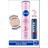 Kadın Sprey Deodorant Pearl & Beauty 150ml Ve Kırmızı Nemlendirici Dudak Kremi, Spf30, Cüzdan Hediye