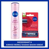Kadın Sprey Deodorant Pearl&Beauty 150ml ve Nemlendirici Kırmızı Renkli Dudak Bakım Kremi, SPF30