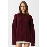 Kadın Stella Yumuşak Oversize Bordo Triko Kazak - Standart