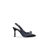 Kadın Stiletto Altın Saten Sivri Burun Orta Topuk Taşlı Tokalı Yeni Sezon F6178