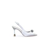 Kadın Stiletto Gümüş Saten Sivri Burun Orta Topuk Taşlı Tokalı Yeni Sezon F6178 Gümüş 38