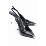 Kadın Stiletto Sivri Burun Metal Burun Detaylı Arkası Açık Topuklu Ayakkabı Violeta Siyah