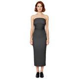 Kadın Straplez Bodycon Midi Elbise Bürümcük Dokulu Büzgülü Tasarım Esnek ve Rahat Şıklık Kaliteli-Antrasit-XL