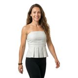 Kadın Straplez Yaka Dokuma Kumaş Fermuar Kapama Pileli Bej Bluz XW001984 AF21530-U6275