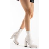 Kadın Streç Bot Beyaz Rugan