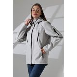 Kadın Su Geçirmez Kumaş Içi Polar Çıkartılabilen Fermuarlı Kapüşon 5 Cepli Boydan Fermuarlı Softjel Mont - Taş - XL