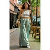 Kadın Su Yeşili Mint Beli Lastikli Iki Cepli Bol Paça Salaş Oversize Yazlık Pantolon 3391341