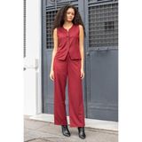 Kadın Süet Dokulu Kumaş Geniş Sıfır Yakalı Flato Cepli Yelek-Bordo