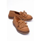 Kadın Süet Loafer Püskül ve Boncuk Detaylı Günlük Babet Lorea Taba