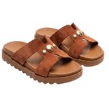 Kadın Süet Tokalı Terlik, 3 cm Topuklu Termo Taban Rahat Günlük Yazlık Tam Kalıp Kadın Sandalet Terlik (Taba, EU Ayakkabı Beden Sistemi, Yetişkin, Kadın, Sayısal, Orta, 39)