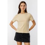 Kadın T-Shirt Kısa Kollu Organik Pamuklu Bisiklet Yaka Crop T-Shirt Kadın-T-Shırt - Bej