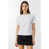 Kadın T-Shirt Kısa Kollu Organik Pamuklu Bisiklet Yaka Crop T-Shirt Kadın-T-Shırt - Beyaz - XL