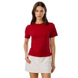 Kadın T-shirt Kısa Kollu Organik Pamuklu Bisiklet Yaka Crop T-shirt KADIN-T-SHIRT Bordo S