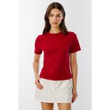 Kadın T-Shirt Kısa Kollu Organik Pamuklu Bisiklet Yaka Crop T-Shirt Kadın-T-Shırt - Bordo
