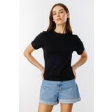 Kadın T-shirt Kısa Kollu Organik Pamuklu Bisiklet Yaka Crop T-shirt KADIN-T-SHIRT