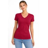 Kadın T-Shirt V Yaka Slim Fit Likralı Tişört Yazlık Basic Body - Kırmızı