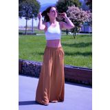 Kadın Taba Beli Lastikli Cepli Bol Paça Salaş Oversize Kahverengi Yumuşak Dokulu Pantolon 3391200