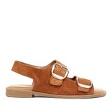Kadın Taba Çift Tokalı Süet Deri Sandalet