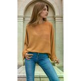 Kadın Taba Yarasa Duble Kol Salaş Ekstra Oversize Rahat Yuvarlak Yaka Bluz 700-2943308