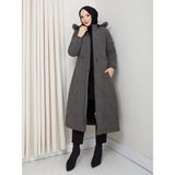 Kadın Tam Dolgulu Bel Bağcıklı Kol Lastikli Nova Kumaş Genç ve Spor Ara Boy Tesettür Mont 0216 - Füme - 48