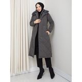 Kadın Tam Dolgulu Yakası Kürklü Genç Spor Nova Kumaş Tesettür Mont 0190 - Füme - 40