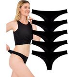 Kadın Tanga, Düşük Bel Tanga, 5li Paket, Yumuşak Pamuklu Kumaş, Siyah, M