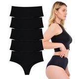 Kadın Tanga, Yüksek Bel Tanga, 5li Paket, Siyah, 2XL