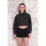 Kadın Taşlı Crop Denim Ceket