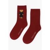 Kadın Teddy Desenli Yün Soket Çorap Bordo