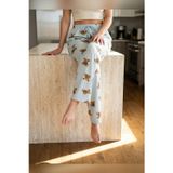 Kadın Tek Alt Pijama Büyük Beden Milan Kumaş Lastikli Bel Bağcıklı Mavi Ayıcık Desenli Homewear Ev G