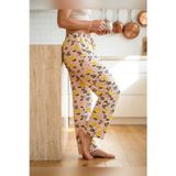 Kadın Tek Alt Pijama Büyük Beden Milan Kumaş Lastikli Bel Bağcıklı Sarı Limon Desenli Homewear Ev Gi