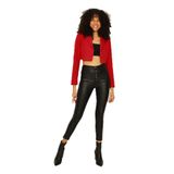 Kadın Tek Düğme Kapamalı Crop Blazer Ceket Kırmızı 36