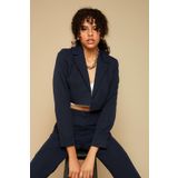 Kadın Tek Düğme Kapamalı Crop Blazer Ceket Lacivert 46