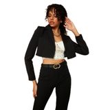 Kadın Tek Düğme Kapamalı Crop Blazer Ceket Siyah 38