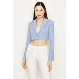 Kadın Tek Düğme Kapamalı Crop Blazer Ceket