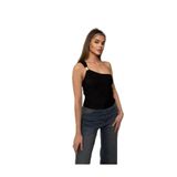 Kadın Tek Omuz Toka Detaylı Crop Bluz Siyah L