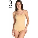 Kadın Ten 3'lü Paket Ip Askılı Likralı Kancalı Çıtçıtlı Body ELF568T0148CCM3 - Bej
