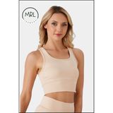 Kadın Ten Spor Büstiyer Crop Halter Yaka Pedli Toparlayıcı Likralı Dalgıç Havuz Deniz Uygun - 2XL - Ten Rengi