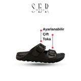 Kadın Terlik – Esnek Anatomik Tabanlı Ayarlanabilir Çift Tokalı Kadın Terlik Siyah