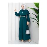 Kadın Tesettür Abiye Elbise, Çıkarılabilir Bolerolu, 140 cm Uzun Boy, Krep Kumaş, Kemerli Uzun Kollu, Zümrüt, Exxit Collection