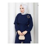 Kadın Tesettür Ayrobin Alt Üst Takım, 75 cm Gömlek ve 100 cm Pantolon, İp Bağlamalı Bel, Uzun Kollu Rahat Kesim, Lacivert, Exxit Collection