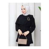 Kadın Tesettür Ayrobin Alt Üst Takım, 75 cm Gömlek ve 100 cm Pantolon, İp Bağlamalı Bel, Uzun Kollu Rahat Kesim, Siyah, Exxit Collection
