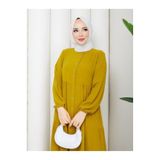 Kadın Tesettür Ayrobin Uzun Elbise, Bisiklet Yaka, Uzun Kollu, Bağcıklı Kemerli, Düğmeli Rahat Regular Kesim, Yağ Yeşili, Exxit Collection